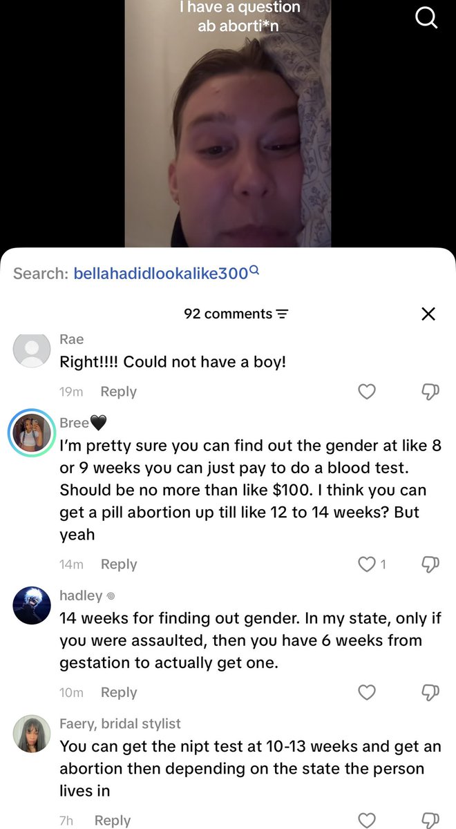 LukaLev's tweet photo. HOW IS THIS LEGAL? Women get to legally kill us. 

She’s asking for advice about how many weeks to get an abortion if she found out it was a boy. https://t.co/1CzgTuUgG5