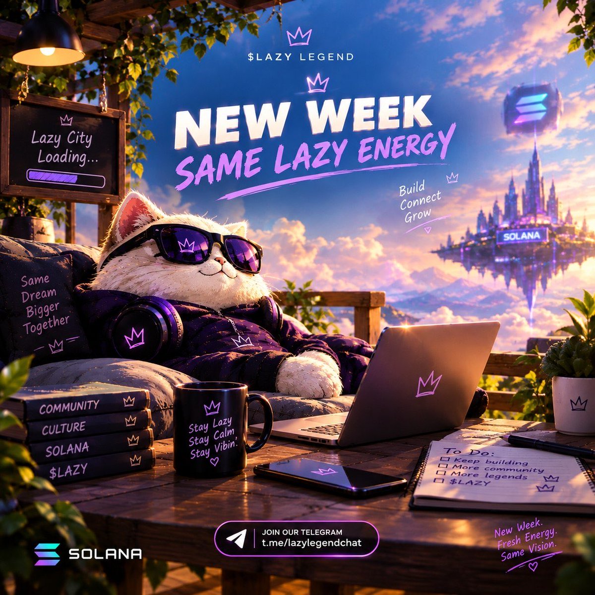 Lazyleggend's tweet photo. NEW WEEK, SAME LAZY ENERGY. 👑💜

A new week in Lazy City, another chance to keep building, keep connecting, and keep growing one step at a time.

No unnecessary rush. No forced hype. Just consistency, good energy, and a community growing together.

To everyone who has been part of the journey so far, we appreciate you. The story is still being written, and there’s room for more legends to join us.

New week. Fresh energy. Same vision. 🌆💜

Stay Lazy. Stay Calm. Stay Vibin’. #lazy