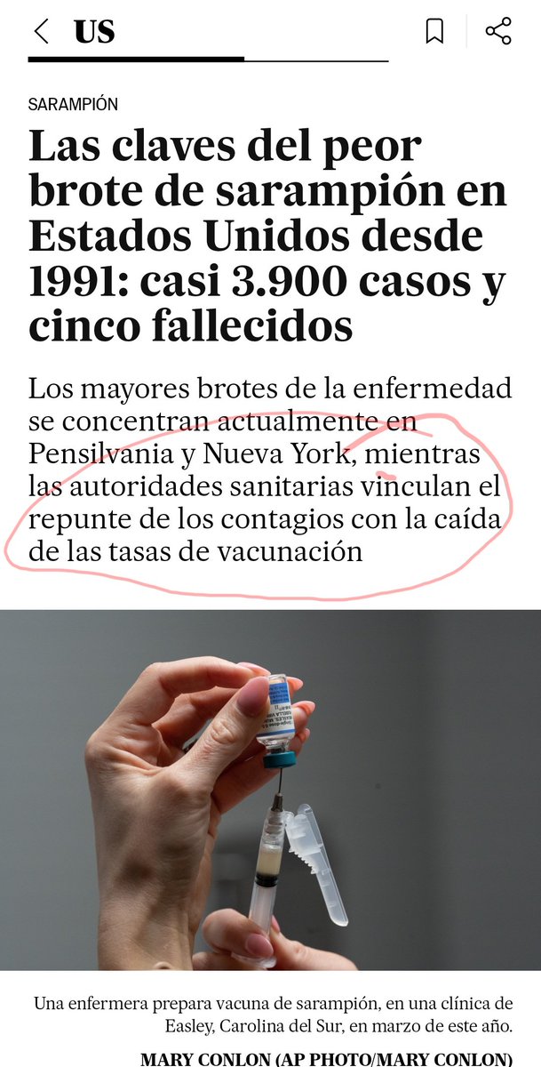 Ratehol's tweet photo. Ya se están viendo las consecuencias de los antivacunas.

EEUU enfrenta peor crisis de sarampión en 35 años, había sido eliminada en el 2000, las autoridades sanitarias adoptan medidas extraordinarias para contener los contagios, q relacionan  a caída de las tasas de vacunación https://t.co/QozgdWn61m