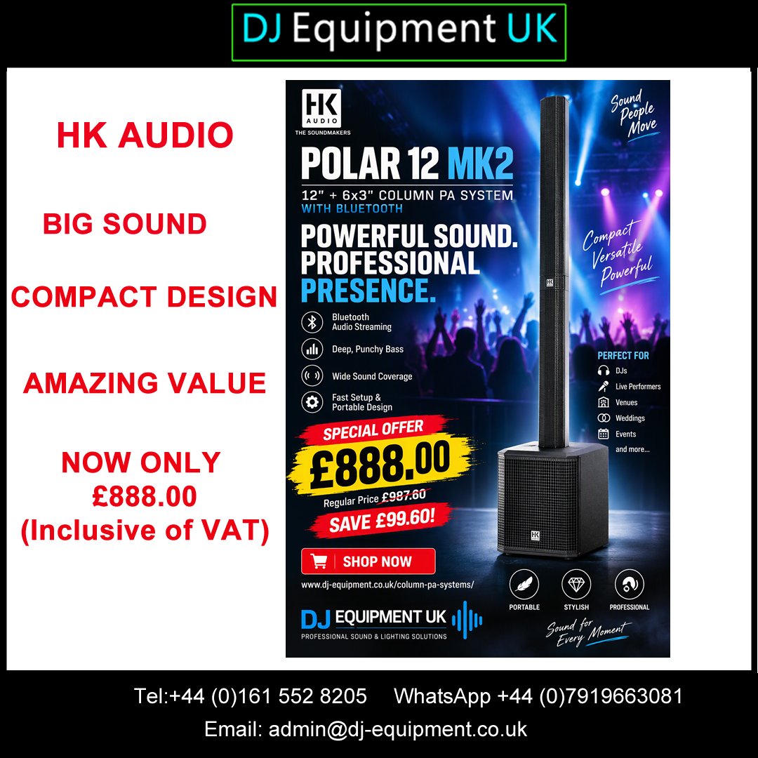 DJEquipuk's tweet photo. #Polar12MK2 #HKAudio #ColumnPA #PASystem #BluetoothSpeaker #DJEquipment #MobileDJ #WeddingDJ #PartyEquipment #SoundSystem #ProfessionalAudio #DJEquipmentUK #PortablePA #AudioSolutions #DJSoundSystem #hkaudio 
ONLY £888.00
 https://t.co/em2d1sTrhY
Whatsapp: +44 (0)7919 663081 https://t.co/OVb8sZHYwg