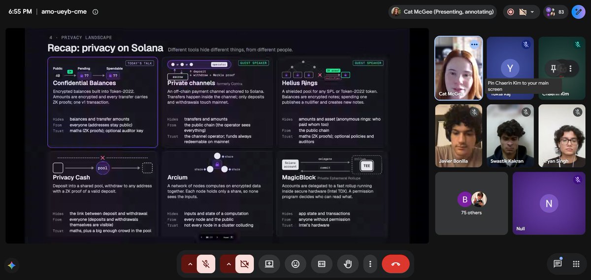 nulldominus's tweet photo. Today,Week 7 Day 1 on @solana fall School

I would really love to thank my sensei @decentra1ized_ to get one of my  favourite personality from @solana foundation i.e.

@catmcgee who simply threw some light on confidentiality and privacy and some enlghtened us with some zk proof😋 https://t.co/lwAZa0t2dh
