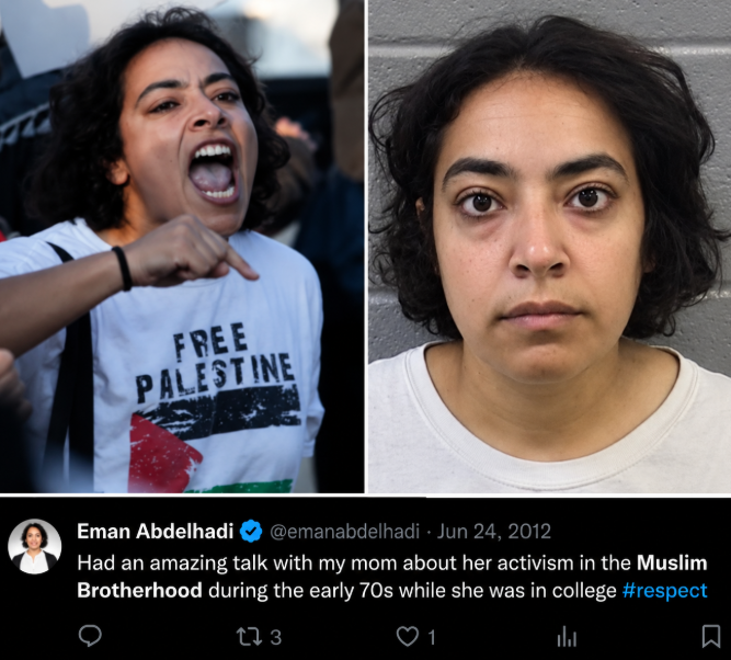 NizNellie3's tweet photo. 🚨  I’ve been warning about this “professor” for years. 

In two days, on October 14... University of Chicago professor Eman Abdelhadi, sister of Abdul El-Sayed, is scheduled to appear in Cook County court on two felony counts of aggravated battery and two misdemeanor counts of resisting arrest.

In October of 2025, she attended an anti-ICE protest at the Broadview ICE Detention Center outside of Chicago.  

After screaming her brains out and accusing the police of being Nazis, she grew violent and repeatedly spit on police officers and federal agents.

She also sought to have the white judge removed from her case, alleging racial bias and claiming she couldn't receive a fair trial. 😂

Despite Abdul El-Sayed’s denials of ties to the Muslim Brotherhood, his big-mouthed sister has publicly discussed her family’s history with the dangerous Islamist organization, including their mother’s activism during the 1970s.

Terror support runs in this family. 

On the morning of the October 7 slaughters, the professor celebrated online by tweeting, “Good morning, freedom.”  

After the massacres, she began calling for violent student uprisings on the streets of America:

“Let Palestine break this country wide open. Long live the student intifada.”  

Her social media is flooded with antisemitic garbage, anti-American propaganda, and littered with support for Hamas and Marxism.

If Abdul El-Sayed wins the Senate seat in November, Professor Abdelhadi will have powerful access and influence to a U.S. senator, who is her brother.    

"F*CK the University of Chicago. I work at one of the biggest employers in Chicago. A place with thousands of people I could potentially organize. This is where I need to build power."

@EDSecMcMahon 
@SecScottBessent 
@FBI 
H/T @LauraLoomer