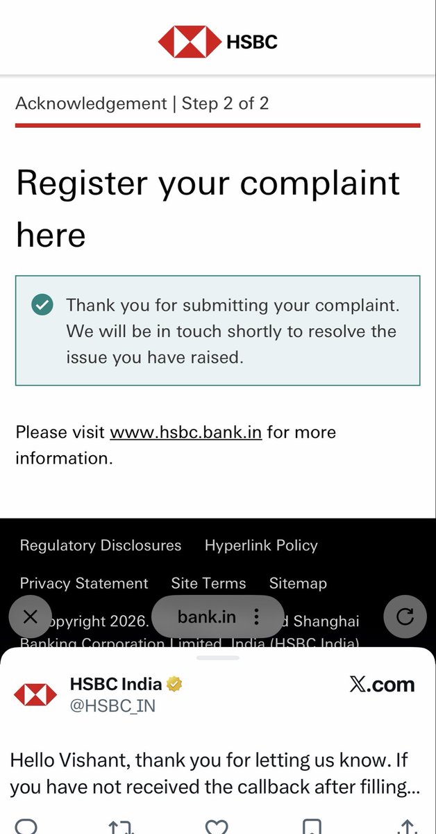 Vishantgaur's tweet photo. @HSBC_IN Registered request on the link given too thanks @HSBC_IN Hoping to receive a callback soon. https://t.co/RKGlIXjhwc