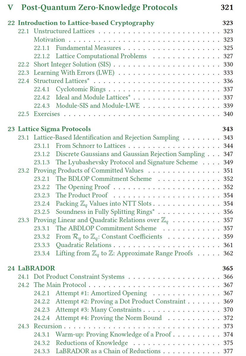 ZamDmytro's tweet photo. I'm glad to share that our book on zero-knowledge protocols now has a full chapter on post-quantum zero-knowledge proving systems with over 100 pages!

It covers lattice-based Σ-protocols, LaBRADOR, and ZK-STARKs, with all the necessary prerequisites included.

Link below 👇 https://t.co/bLzxZQugJR