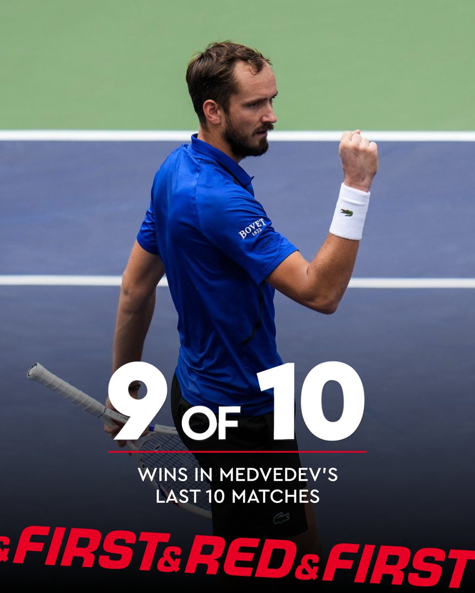 Firstandred's tweet photo. 💪 Medvedev is chasing a second title in China this season!

Daniil beat Dalibor Svrcina 6-2, 6-3 to reach the Shanghai Masters R4 🔥

His China run: Hangzhou champion, Beijing semifinalist, now Shanghai R4.

Next up: Greek philosopher Tsitsipas for a QF spot ⚔️

#tennis #masters https://t.co/ZkLq1tkSJV