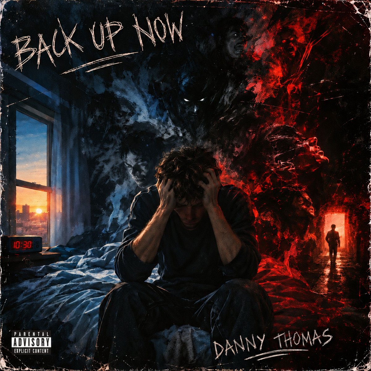 XDannyThomasX's tweet photo. Left side: the morning. Right side: everything that followed him into it. The guy in the middle is just trying to hear himself think. Back Up Now, 10/30. #BackUpNow #DannyThomas #NewMusic #Alternative https://t.co/6HCq2N78RB