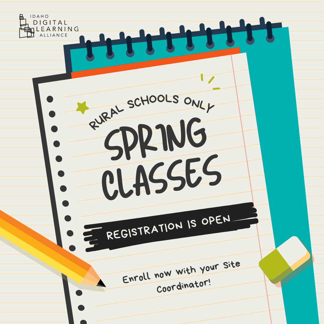 IDigLearning's tweet photo. Spring 2027 registration is now open for rural schools!
Schools identified as rural by the Idaho Department of Education can register one week early. Registration opens to all schools next week.
View the rural school list: https://t.co/zXsJxeU1hV 
#IDLA #iDigLearning https://t.co/wQWjqAgMgb