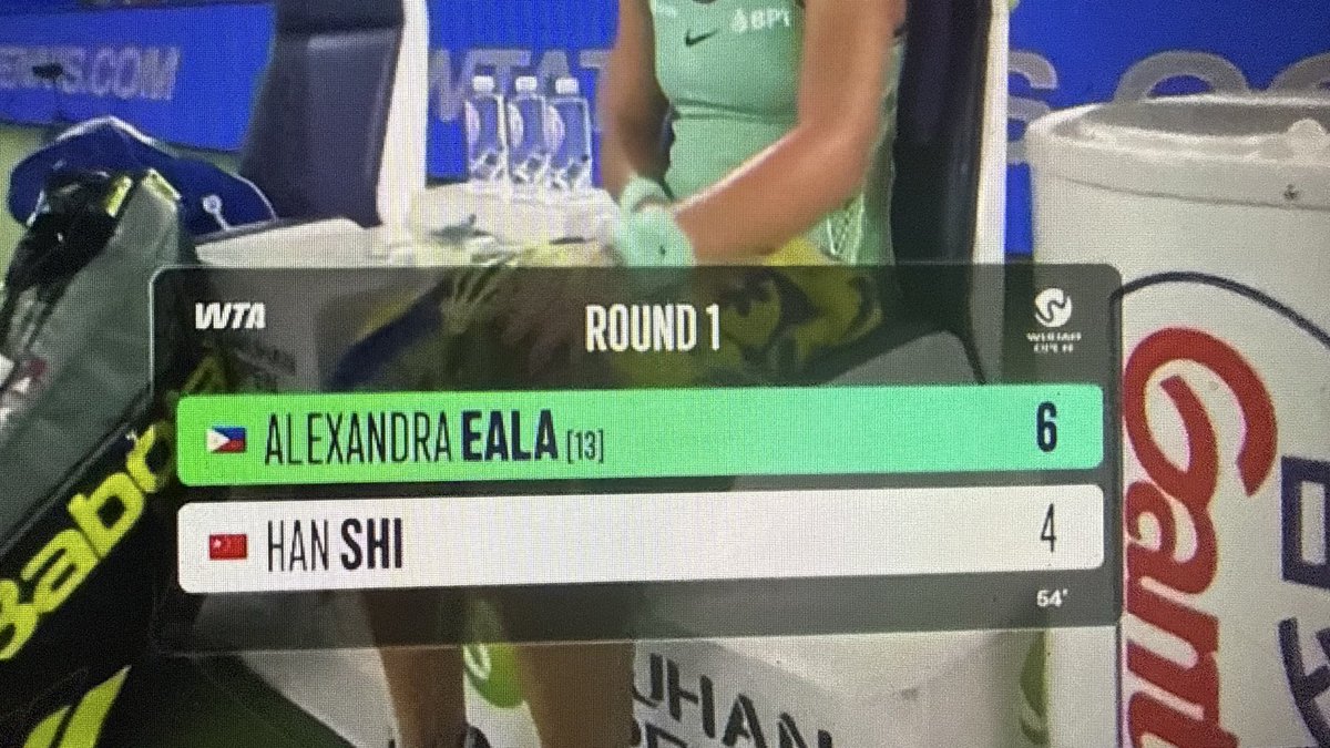 sixsevenaugust's tweet photo. 6-4 Eala. Break at the perfect moment. Atin and first set! Let’s go Alex! #wuhanopen #wta #tennis #alexeala https://t.co/3YBPcoVBTL