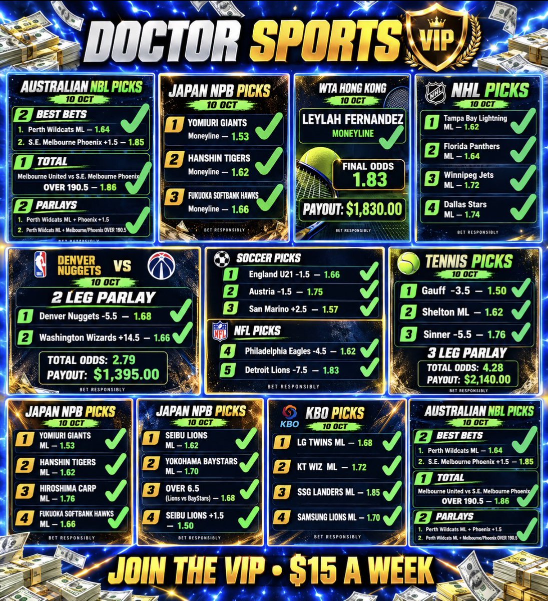 DoctorSports33's tweet photo. BIG MONEY WEEKEND FOR THE VIPS! 

DOCTOR SPORTS IS CRUSHING THE BOOKS ACROSS THE BOARD! 🏈⚾🏀🏒

CAN YOUR CAPPER DO THIS? 👀

JUST $15 A WEEK! JOIN THE VIP TODAY AND GET IN ON THE ACTION! 💥 ⬇️💰⬇️

https://t.co/JsTkAZbf2F

@DoctorsportsHQ #vip #fyp #fypシ゚viral https://t.co/K2JqrVbBUN