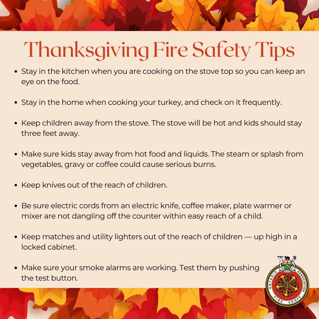 ONFireChiefs's tweet photo. The OAFC team wants to wish everyone a happy and safe Thanksgiving. 
Please remember these tips while enjoying the weekend. https://t.co/ffoYUWOLwf