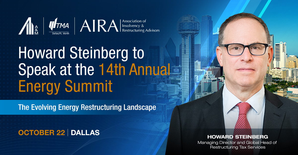 alvarezmarsal's tweet photo. Where is distress showing up first in energy? On October 22, A&M Managing Director Howard Steinberg will join the 14th Annual Energy Summit panel in Dallas to discuss restructuring trends and the Sunnova case.
Learn more: https://t.co/aje4hGqKGg
#AMon #Restructuring https://t.co/XS6t8pZJzg