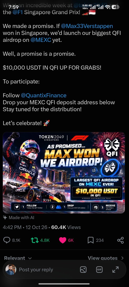 SAlom626O1's tweet photo. @Quantixfinance @token2049 @F1 @Max33Verstappen @MEXC TPVYuxTwhwoHnyxsJodvfUf1cYCsiruHVX

Thanks QFI https://t.co/BWPTTEoKoU