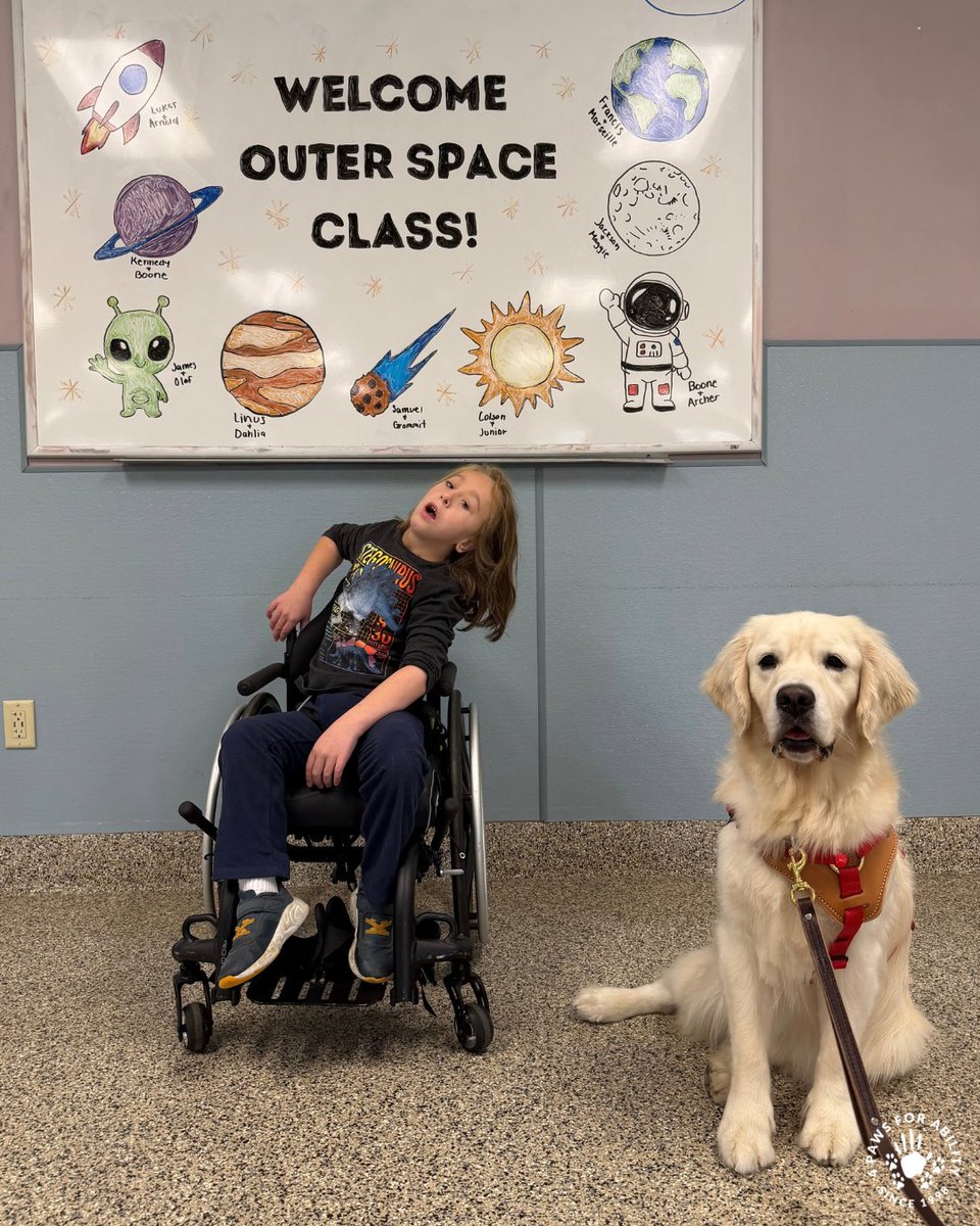 4PawsForAbility's tweet photo. The Outer Space Class has officially met their service dog partners and is graduating Friday, October 16th. 🌓 The Outer Space Class is sponsored by PVS Plastics Technology Corp. https://t.co/d2r36t9tf5