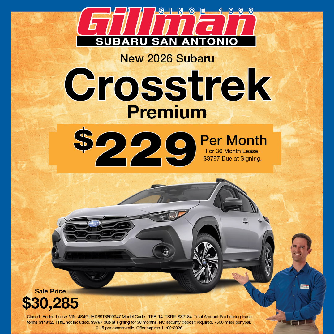 GillmanSubSanAn's tweet photo. The time to upgrade is NOW! Lease a new 2026 Subaru Crosstrek Premium for $229 per month for 36 months with $3797 due at signing. Visit us at Gillman Subaru San Antonio! Browse our inventory online: https://t.co/tWnSVncdl3 https://t.co/s8kivZZQhR