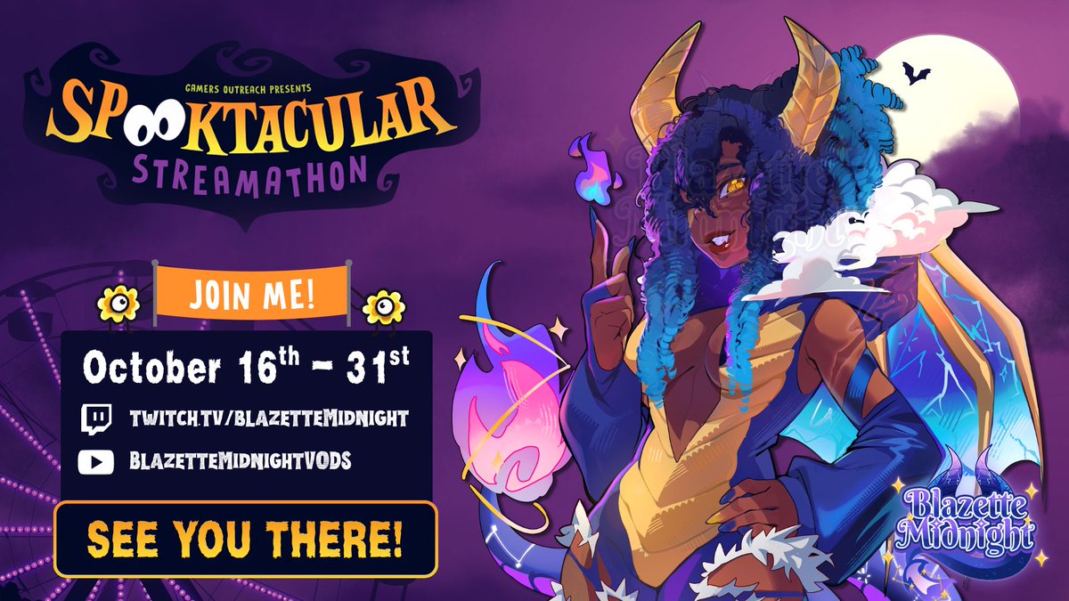 BlazetteMidnite's tweet photo. 🎃 Gentle Reminder 🎃 

I'll be raising funds for @GamersOutreach 's Spooktacular Streamathon starting this Friday. Gaming, art, and yapping will be provided. Come thru!

See Goals and Incentives below. https://t.co/RU9l3KDuG9