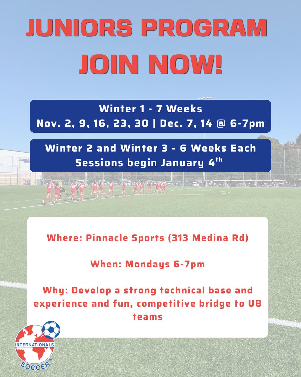 ISCgirls's tweet photo. ISC JUNIORS PROGRAM – JOIN NOW!

https://t.co/uqw71KzRIi

Build skills, gain confidence, and have FUN! Our Juniors Program helps young players develop a strong technical foundation while preparing for U8 soccer!

Register today and take the next step in your soccer journey! https://t.co/gBM37XZD78