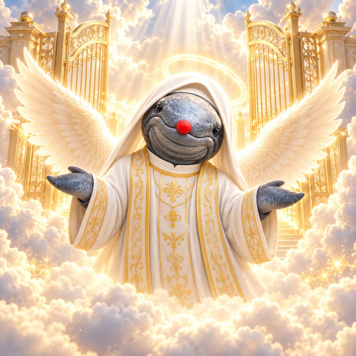 HOLYWHALE_SOL's tweet photo. The clouds have parted. 🐋😇
Meet HOLY WHALE — a whale with a halo, a red nose, and absolutely no idea how he got into heaven.
The congregation starts here.
In whale we trust. 🔴
$HOLYWHALE https://t.co/7Tc7dQGWfA