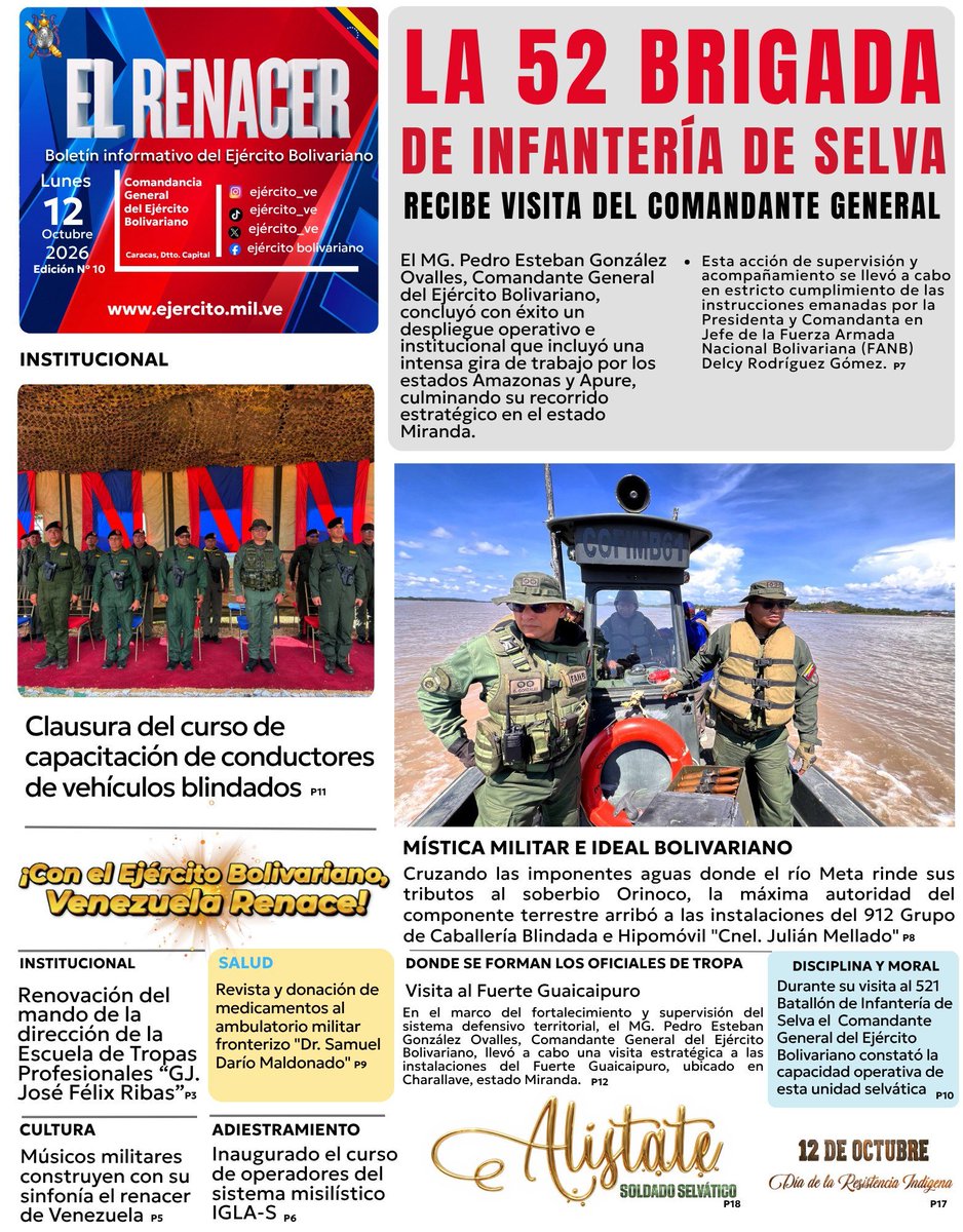 EJB_931BIM's tweet photo. 🗞️ Edición N°10 de “El Renacer”. Boletín informativo del Ejército Bolivariano.

¡Con el Ejército Bolivariano Venezuela Renace! https://t.co/GjsDNUubIV