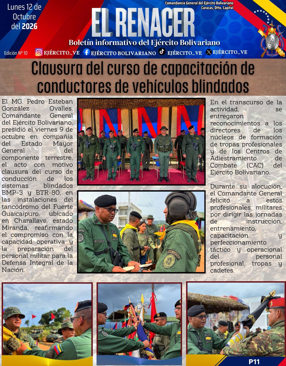 EJB_931BIM's tweet photo. 🗞️ Edición N°10 de “El Renacer”. Boletín informativo del Ejército Bolivariano.

¡Con el Ejército Bolivariano Venezuela Renace! https://t.co/eM9idHR6pZ