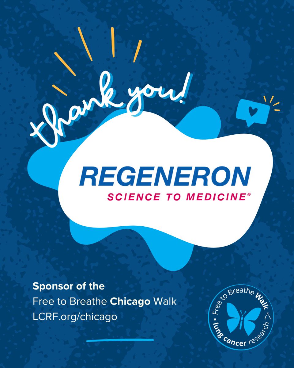 lcrf_org's tweet photo. Thank you to Regeneron for your support as a sponsor of the Free to Breathe Chicago Walk! #FreeToBreatheWalk #LungCancer #ThankYou @regeneron https://t.co/7c94gI6X8A