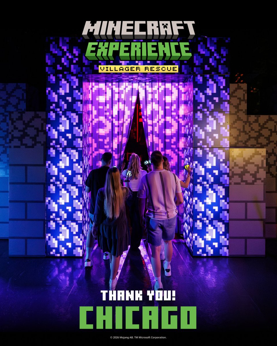MinecraftExpIRL's tweet photo. The portal to Chicago is now closed. 💚

To everyone who took on the quest and made memories along the way — thank you for making Chicago part of the adventure.

📍 Follow us on social and visit https://t.co/PeeRwZrP8K to learn we're spawning next.

#Minecraft #MinecraftChicago https://t.co/Jagrv4DZBf