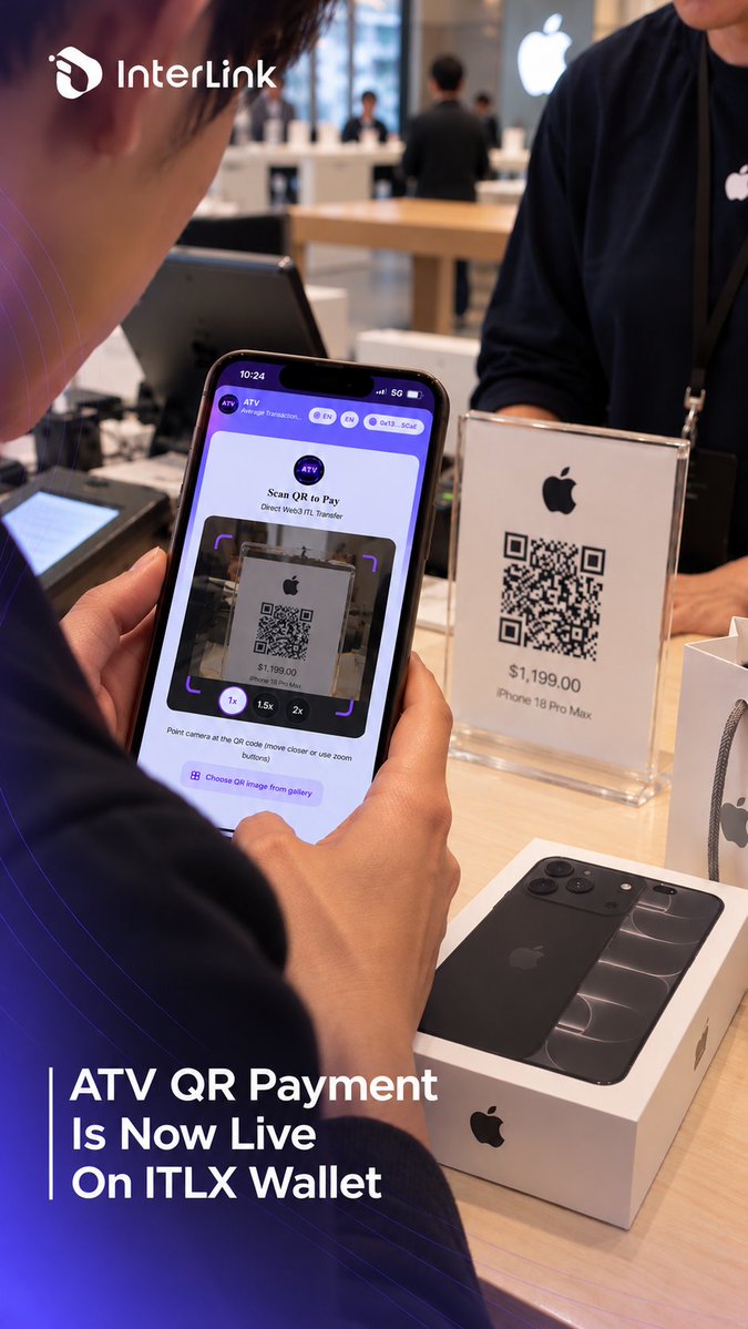 inter_link's tweet photo. 🚀 ATV QR PAYMENT IS NOW LIVE ON ITLX WALLET!

We are excited to announce that @ATV_Interlink QR Payment (Beta) is officially live on the InterLink Mainnet, marking another important milestone in bringing $ITL into real-world payments and everyday transactions.

Alongside this launch, the QR Check-In Task is now available, giving Linkers an opportunity to participate in the growing InterLink payment ecosystem.

Whether you're a business owner, merchant, or community member, you can become part of a growing network of payment points and help expand the real-world adoption of $ITL.

Our vision goes beyond digital assets. We aim to build an ecosystem where cryptocurrency can be used for real products, services, and everyday payments.
Start exploring ATV QR Payment on ITLX Wallet today and become part of the future of decentralized payments!

We also look forward to bringing $ITLG payment support to ATV QR Payment in the near future, making the InterLink ecosystem even more accessible to millions of Linkers worldwide.💜

#InterLink #ITL #ITLG #ATVQRPayment