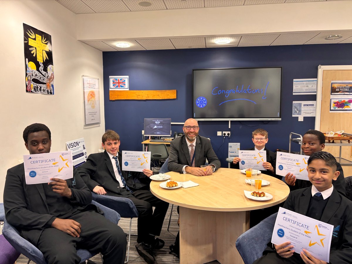 StAnnesAcademy's tweet photo. Well done 👍 to last weeks Headteachers Students of the week who enjoyed breakfast with Dr Schofield on Friday in the Faith Room. #hardwork #Respect #integrity #aspiration @CranmerTrust https://t.co/d1Y1RM9est