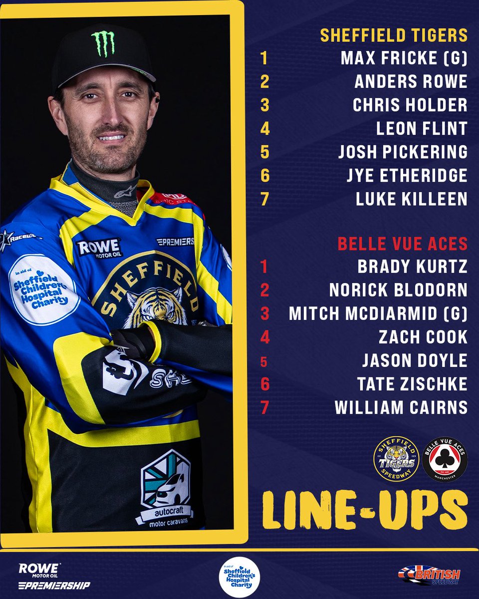 TigersSpeedway's tweet photo. π¨βπ¨βπ¦βπ¦π π§πππ π‘ππͺπ¦
Here are your two line-ups for tonightβs Grand Final opener at Owlertonβ¦
ππ’π π π’π‘ π¬π’π¨ π§ππππ₯π¦!
π¨ Supporters are reminded that Tigers Ten Tickets are NOT valid for play-off fixtures.
π― #TigersPride | #SHEBEL https://t.co/t7uEOv4gAW