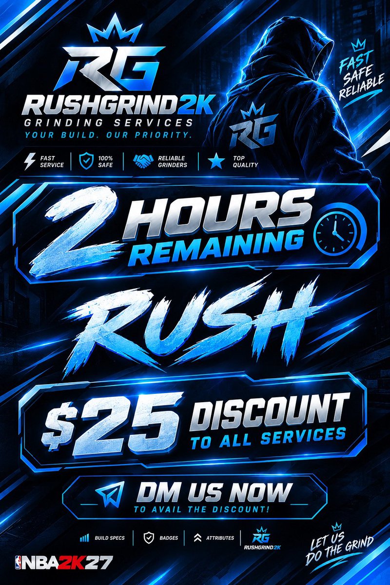 RushGrind2k's tweet photo. ONLY 2 HOURS LEFT! 🚨

Get $25 OFF ALL RushGrind2K services! 🔥 

Don’t miss your chance to finish your build specs faster. 

DM us NOW to claim your discount before time runs out! 🎮 https://t.co/Fyx7in1ZaW