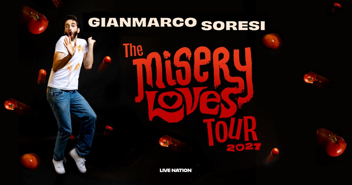LiveNationCmdy's tweet photo. JUST ANNOUNCED! 🍅 Gianmarco Soresi is bringing The Misery Loves Tour to a city near you! 

Tickets on sale Friday, Oct 16th @ 10AM local. 👋
https://t.co/NXkhwDxNxX https://t.co/dRRQzPjIV1
