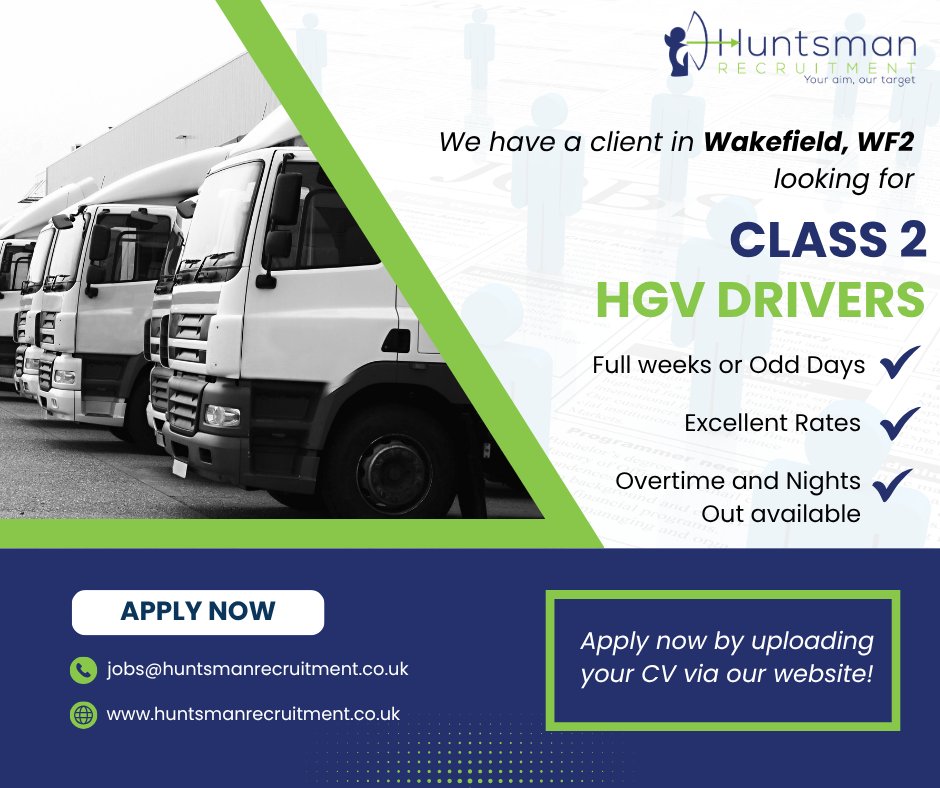 HuntsmanRec's tweet photo. Looking for Class 2 driving work? We are Recruiting!

📍Wakefield, WF2
✅Choice of shifts
✅Competitive pay
✅Must hold valid CPC &amp; Digi Tacho
✅Previous experience required

Interested? Click the link below:

https://t.co/xZNeGED8Qm

#drivingjobs #hgvdriver #jobs #jobsearch https://t.co/NGfvbb3mFc