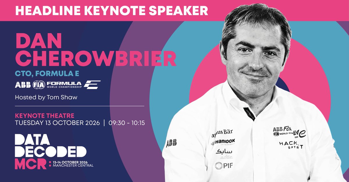 DataDecoded_HQ's tweet photo. 🏎️ STARTING IN 10 MINUTES!

We're opening #DataDecodedMCR with Dan Cherowbrier, CTO of @FIAFormulaE!

Join Dan and host Tom Shaw for a fascinating conversation about data, technology and innovation in motorsport.

📍 Keynote Theatre
⏰ 9:30am

Head over now! https://t.co/WMGzVpvgmf