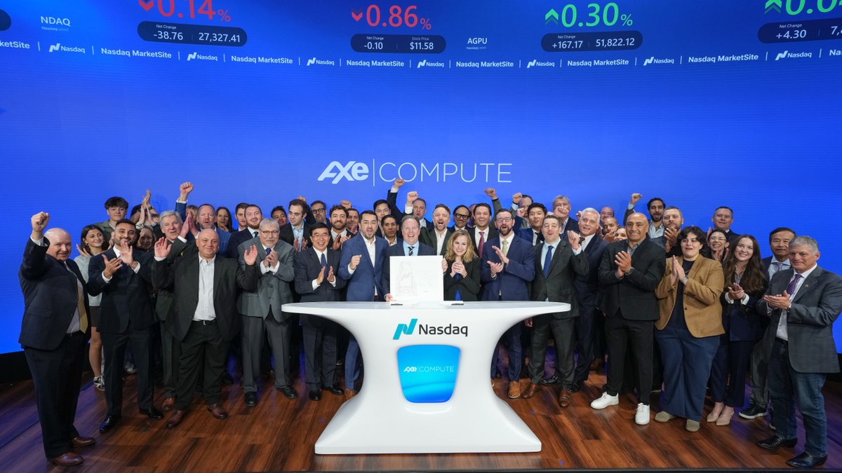 NasdaqExchange's tweet photo. .@AxeCompute is a neocloud AI infrastructure platform built on a fundamental premise: AI innovation should not be constrained by hardware choice or availability. 

Congratulations to $AGPU on your next chapter. #NasdaqListed https://t.co/k2EQH3v7oV