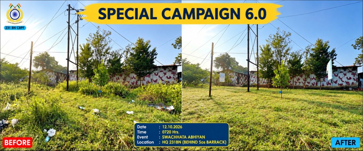 CTGSECTORCRPF's tweet photo. *A Cleaner India, A Stronger Nation!*

Under #SpecialCampaign6.0, all Offices/Units under #ChhattisgarhSector, CRPF organised sanitation drives across Dantewada, Bijapur, Sukma & Jagdalpur, encouraging eco-friendly practices, hygienic workplaces and community awareness. These endeavours reflect the Force’s unwavering commitment to environmental stewardship and national progress.

#SpecialCampaign6 #CRPF #NationFirst
@crpfindia
@gpsinghips
@CentralZoneCrpf
@DIGOPSBJPR
@OpsKonta
@digcrpfsukma
@Digpopsdwa
@digopsjagdalpur
@RaipurRange
@GCRAIPUR
@GC_BILASPUR
@mygovindia
@DARPG_GoI
@PIBHomeAffairs
@HMOIndia
@PMOIndia