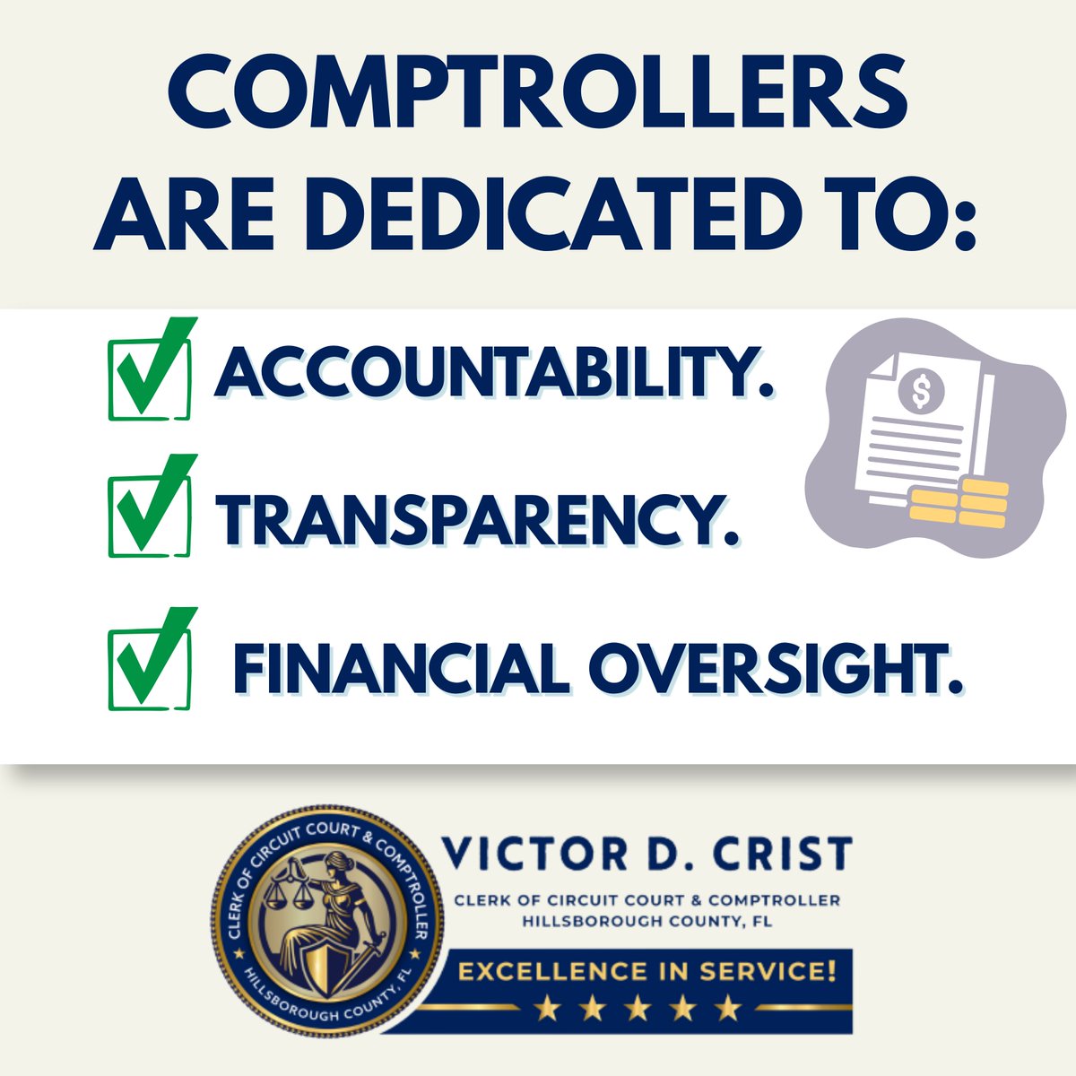 hillsclerk's tweet photo. Transparency starts with accurate financial records.Comptrollers maintain financial records and prepare reports on county financial activity for the Board of County Commissioners. #FLClerks #hillsclerk #excellenceinservice https://t.co/FwZdAv1lSl