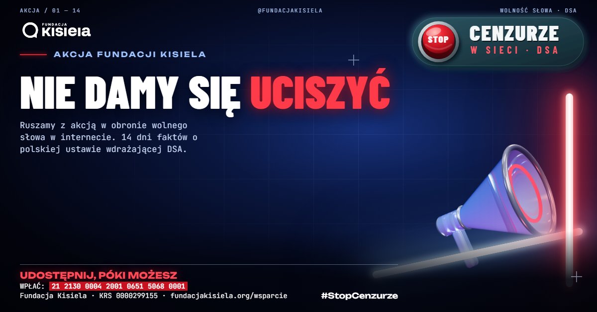 FundKisiela's tweet photo. Piszesz coś ważnego. Rano Twojego wpisu nie ma. Nikt nie zapytał Cię o zdanie. Tak mogła wyglądać Polska po ustawie o DSA. Weto to nie koniec. Nie damy się uciszyć. Podaj dalej, póki możesz 🔁 #StopCenzurze https://t.co/2G3xoqLNBC