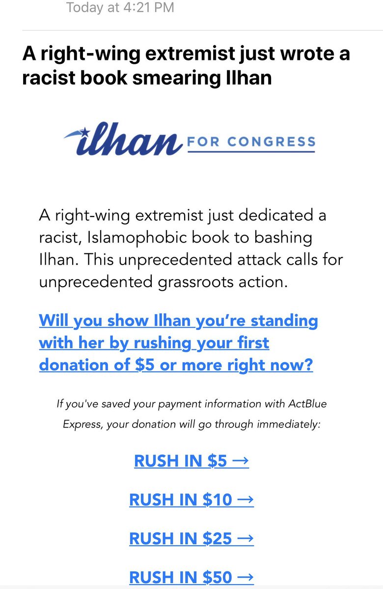 bhweingarten's tweet photo. Six years ago Ilhan Omar's team circulated a fundraising letter calling me a "right-wing extremist" who wrote a "racist, Islamophobic book" about her to "rile up the far-right, turn more people away from bold progressive ideas, and incite violence against her."

Today we see why Ilhan Omar really didn't want people to read my book: Because it exposed the sordid truth about her character and conduct.

Read American Ingrate for the truth she desperately doesn't want our country to see https://t.co/YfOHPM8m9f