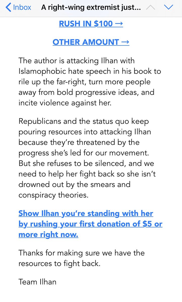 bhweingarten's tweet photo. Six years ago Ilhan Omar's team circulated a fundraising letter calling me a "right-wing extremist" who wrote a "racist, Islamophobic book" about her to "rile up the far-right, turn more people away from bold progressive ideas, and incite violence against her."

Today we see why Ilhan Omar really didn't want people to read my book: Because it exposed the sordid truth about her character and conduct.

Read American Ingrate for the truth she desperately doesn't want our country to see https://t.co/YfOHPM8m9f