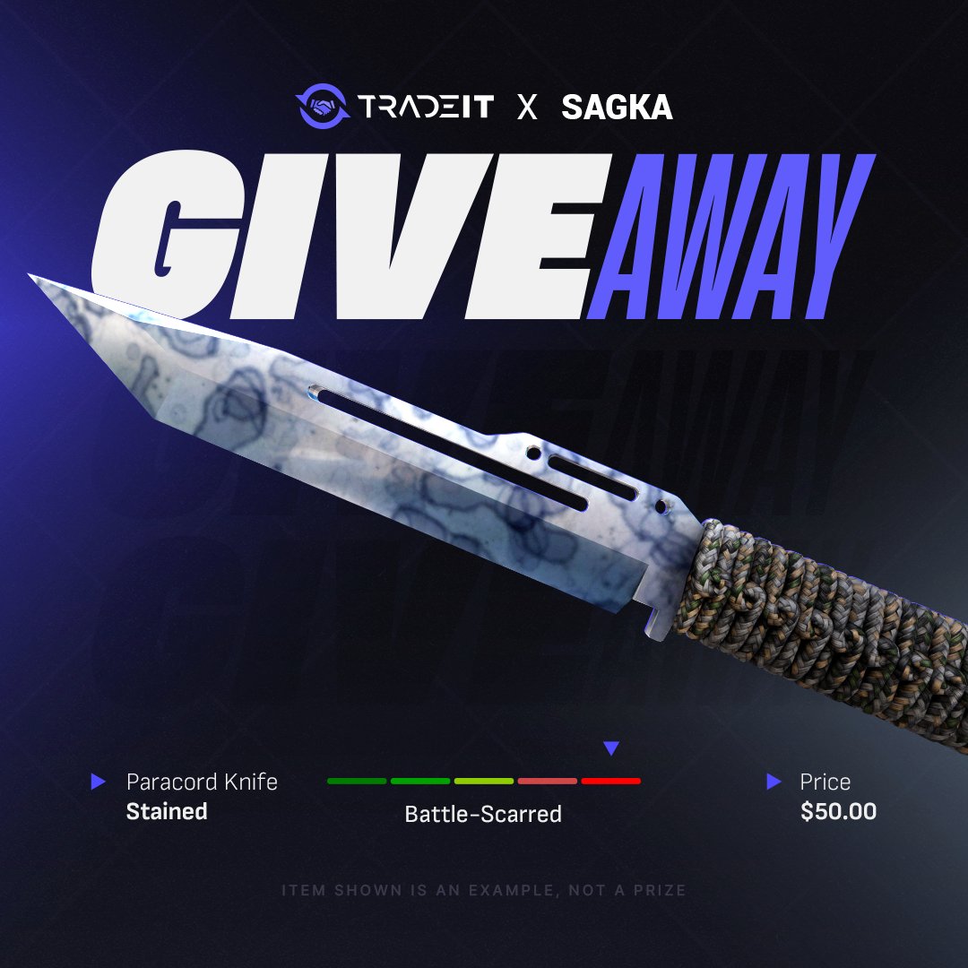 itzsagka's tweet photo. 🎁 Paracord Knife | Stained 🎁

How to Enter:
1️⃣ Follow @itzsagka  + @tradeit_gg 
2️⃣ Like and Rt this post
3️⃣ Tag at least one of your teammate under the comment section

💥 Winner will be announced on September 21st
⏰ Don't miss your shot at this epic skin! Good luck! https://t.co/Bz2xoxrwvN
