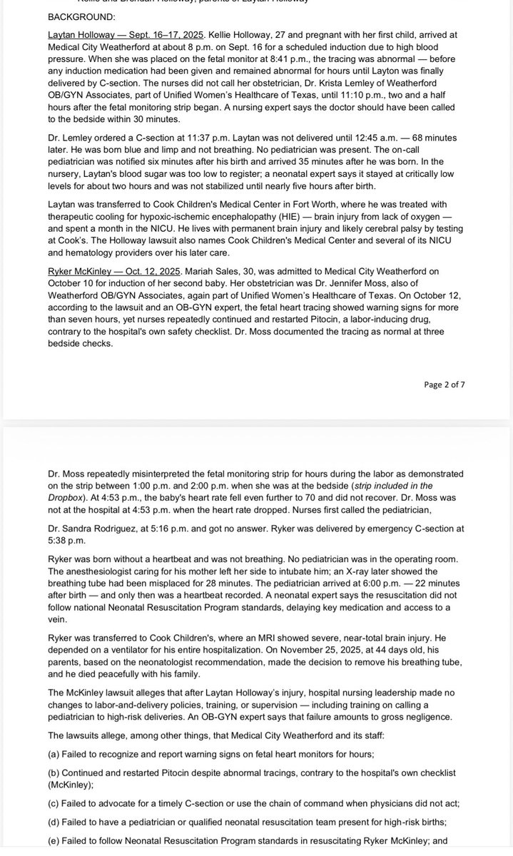 bblet's tweet photo. @Daily_MailUS Oct 12-Mon, 11am CT-Dallas- Two families. Two babies brain injured. One hospital. Same OB Group. The lawsuits allege Medical City Weatherford HCA was on notice after Laytan's injury and changed nothing before Ryker was born 25 days later. Ryker died at 44 days old. At Miller Weisbrod Olesky, 11551 Forest Central Dr, Ste 300, Dallas, TX 75243