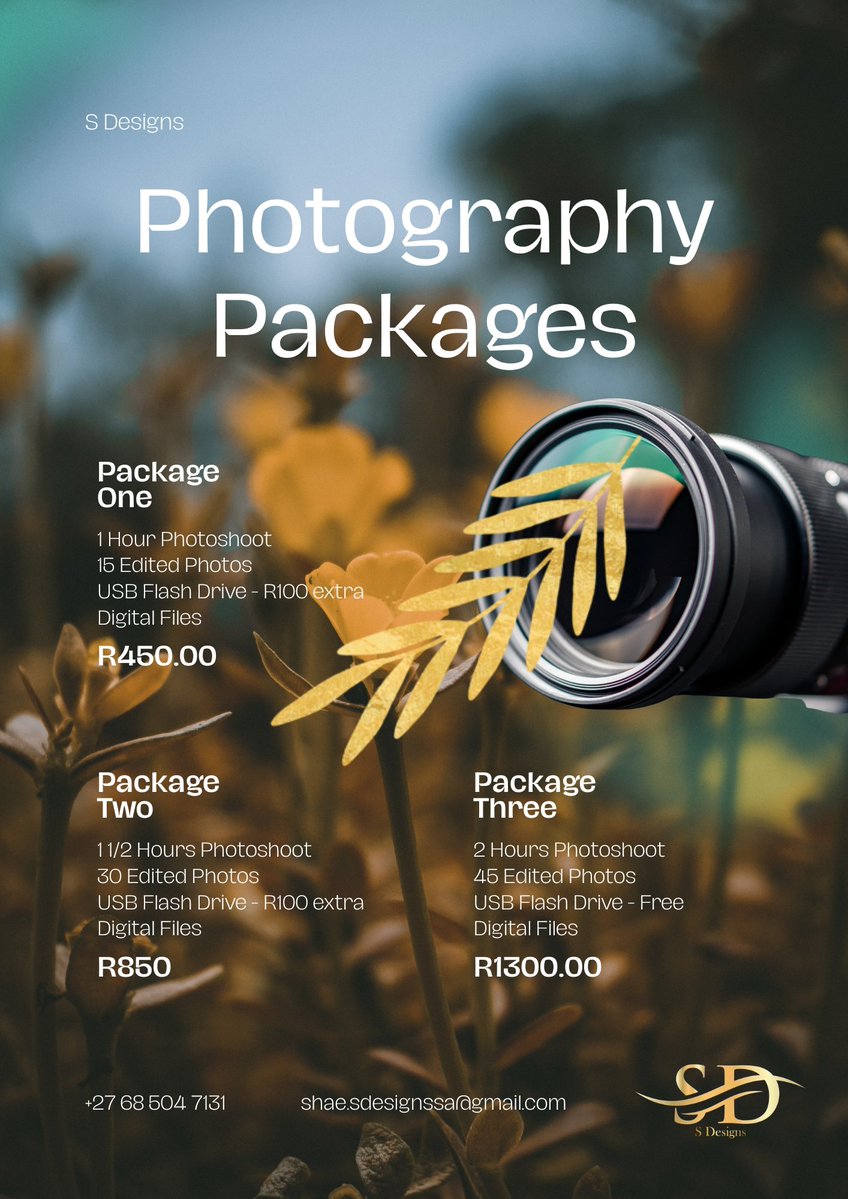 sdesignssa's tweet photo. 📸 Your moments deserve to be remembered.

Explore S Designs Photography Packages and let us turn your special moments into lasting memories. ✨

📩 Enquire today!

#SDesigns #Photography #PhotographySA #NewcastleKZN #CaptureTheMoment https://t.co/7DlCIVOfe6