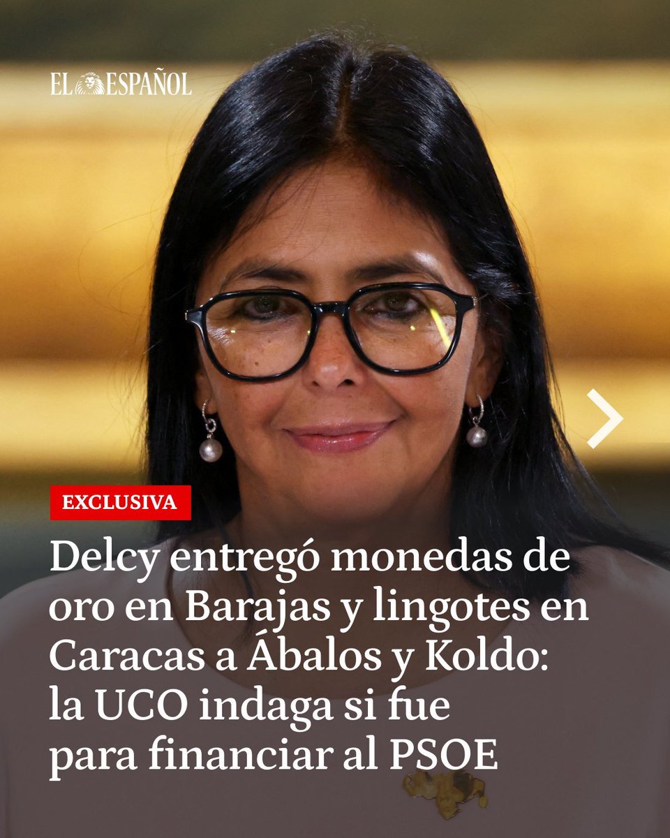 la_katuar's tweet photo. El diario digital @elespanolcom revela cómo Delcy entregó monedas de oro en Barajas y lingotes en Caracas a Ábalos y Koldo 

Las piezas que eran "regalos" para Pedro Sánchez y sus ministros, estaban acuñadas con la imagen de Simón Bolívar y eran de oro de 24 quilates

https://t.co/bItxMFI94c