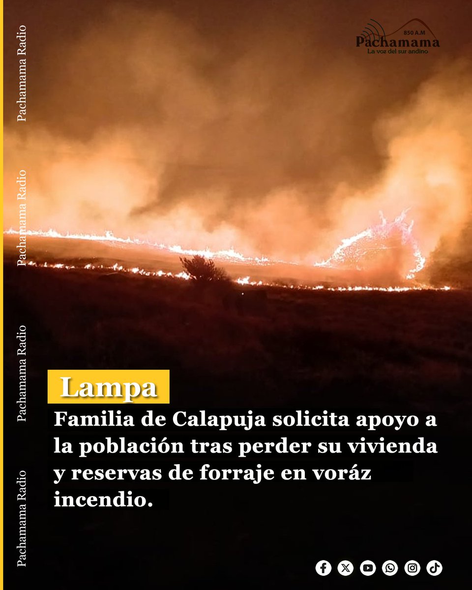 PachamamaRadio_'s tweet photo. ((🔴)) Una familia de Calapuja perdió su vivienda y forraje destinado a alimentar a su ganado tras el incendio que arrasó con pastizales de la zona.
Los afectados solicitan apoyo al número 906 05 53 95 a nombre de Katherin Gutierrez.
#Calapuja #Solidaridad #Incendiocalapuja https://t.co/yvQpSFJxc2