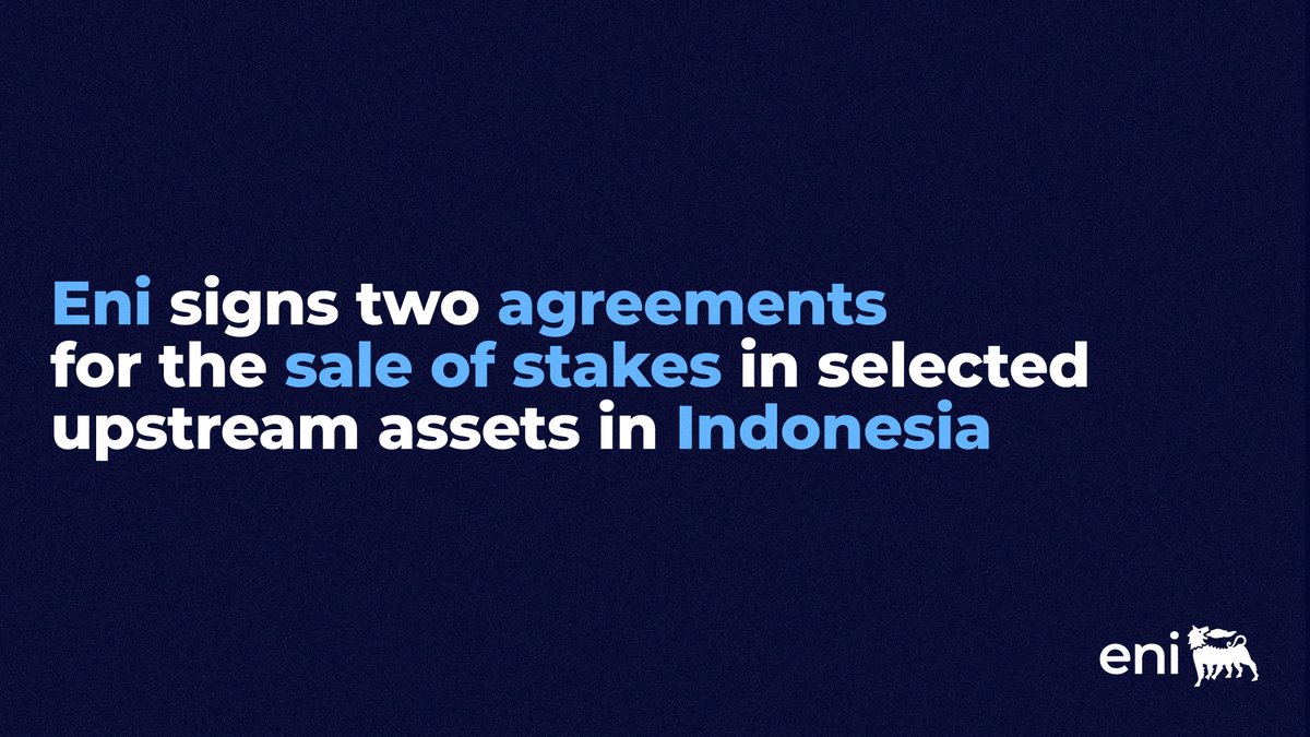 eni's tweet photo. We have signed two agreements to sell interests in selected Indonesian upstream assets to @pertamina and #Medco. The deals follow Searah’s start-up and reflect the value generated across the Kutei Basin through our exploration and development capabilities.
https://t.co/thjsb6OSyy https://t.co/b6oSNlxmww