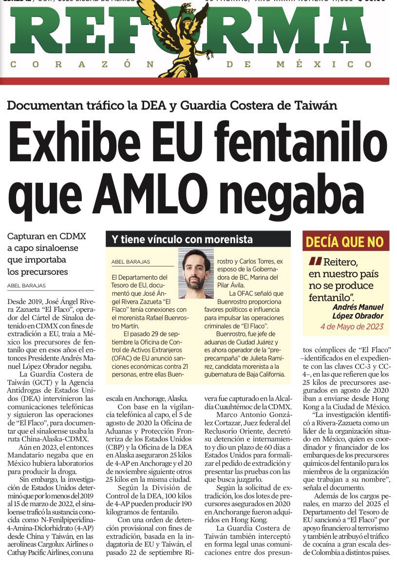 ferbelaunzaran's tweet photo. ¡Madres!

Agarraron en la mentira a López Obrador.

Todo por defender a sus aliados electorales del crimen organizado.

Involucran a operador de la virtual candidata a gobernadora de Morena en BC.

Exhibe EU fentanilo que AMLO negaba. https://t.co/xb55QAFORh