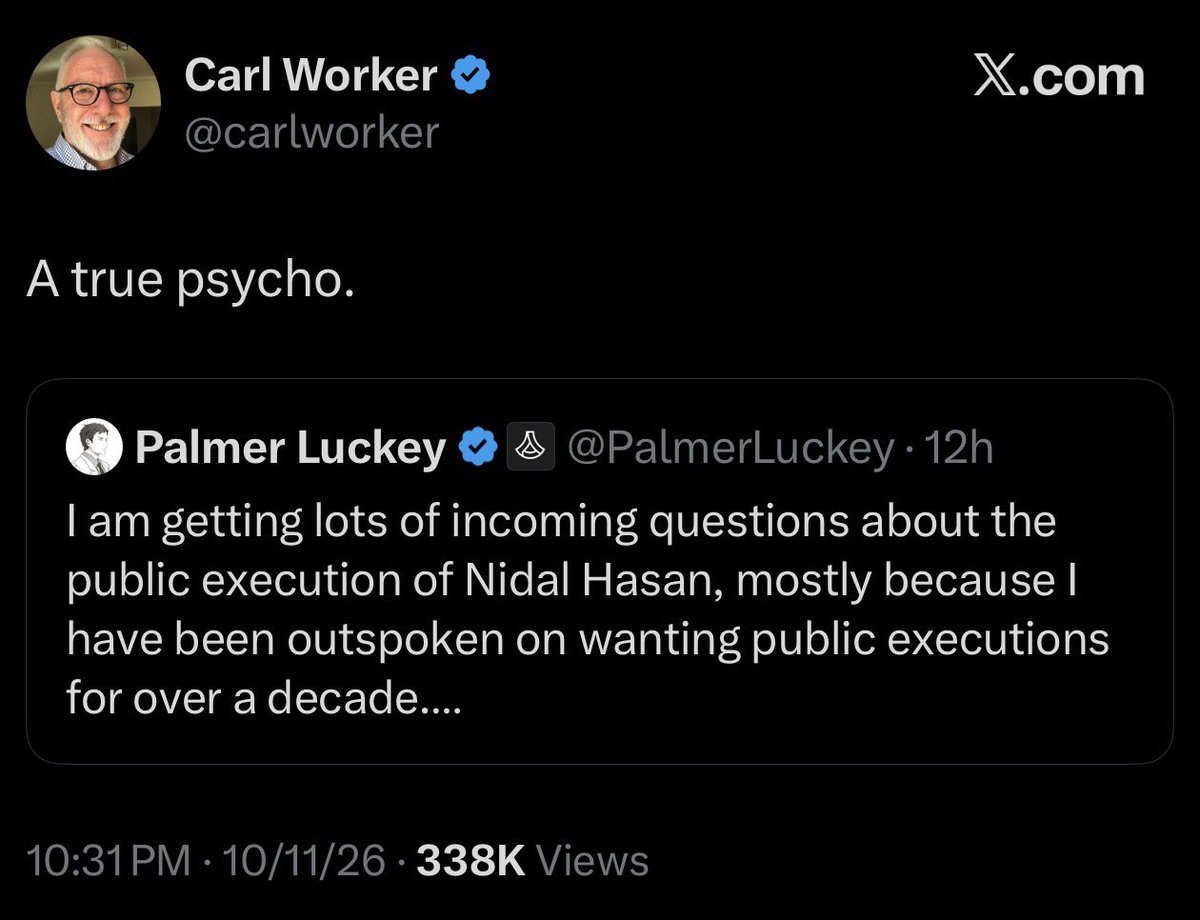 AlexanderPayton's tweet photo. China murders thousands of political prisoners after sham trials: “not one of their more impressive policies”

America executes a terrorist who killed 23 innocent people after years of criminal trials and appeals: “wow what psychos” https://t.co/XIKqjkDrjn
