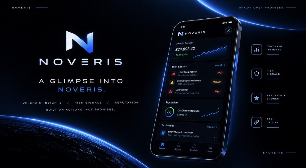 NoverisHQ's tweet photo. 🔵 A GLIMPSE INTO NOVERIS.

Clean interface. On-chain insights. Risk signals. Reputation built on actions, not promises.

👀 The product drops later next week!

🚨 $NOVERIS launches TOMORROW at 15:00 UTC on Robinhood Chain via @ponsdotfamily.

The token is the beginning. The product brings the vision to life.
The contest is still on!!.. lock-in your entries.🚨
We are taking notes 👀

NOVERIS — Proof Over Promises. ⛓️