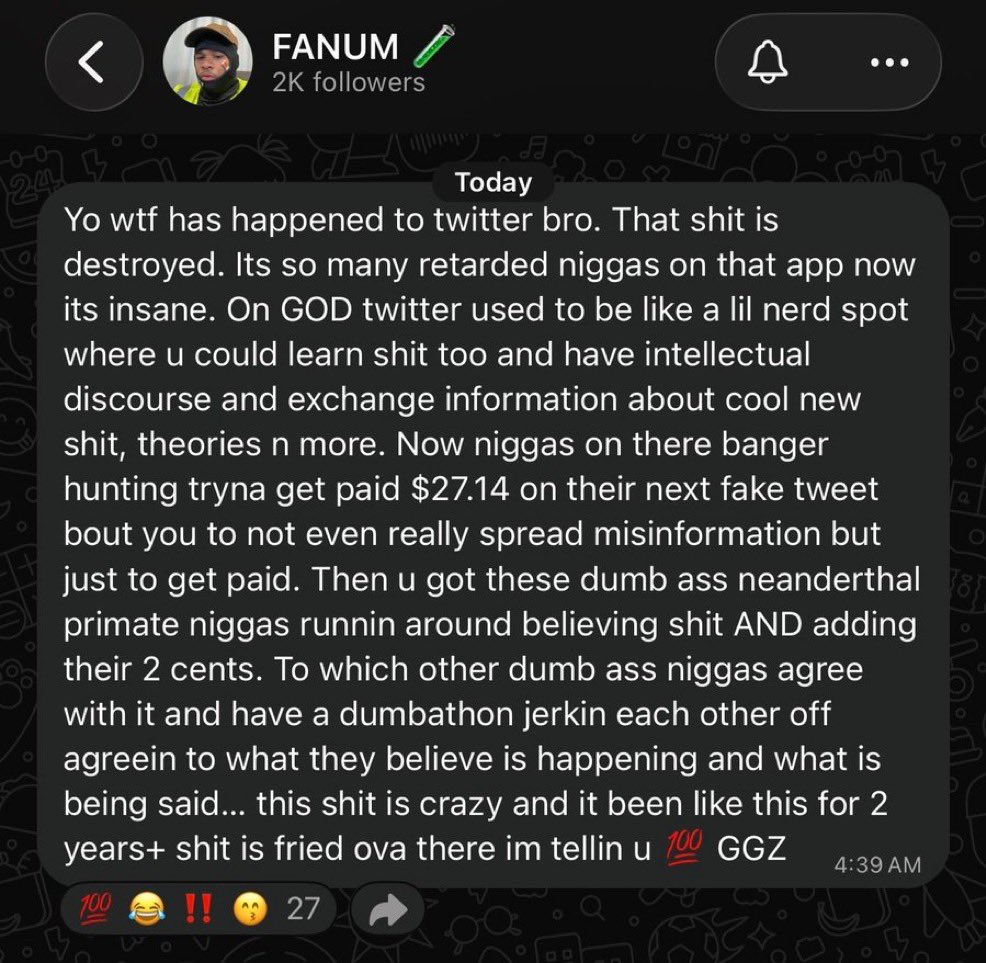 SlatDontMiss's tweet photo. Fanum speaks on the current state of twitter saying how bad it’s gotten with pages making fake posts for engagement &amp; money 👀 https://t.co/O2ZgfUena9