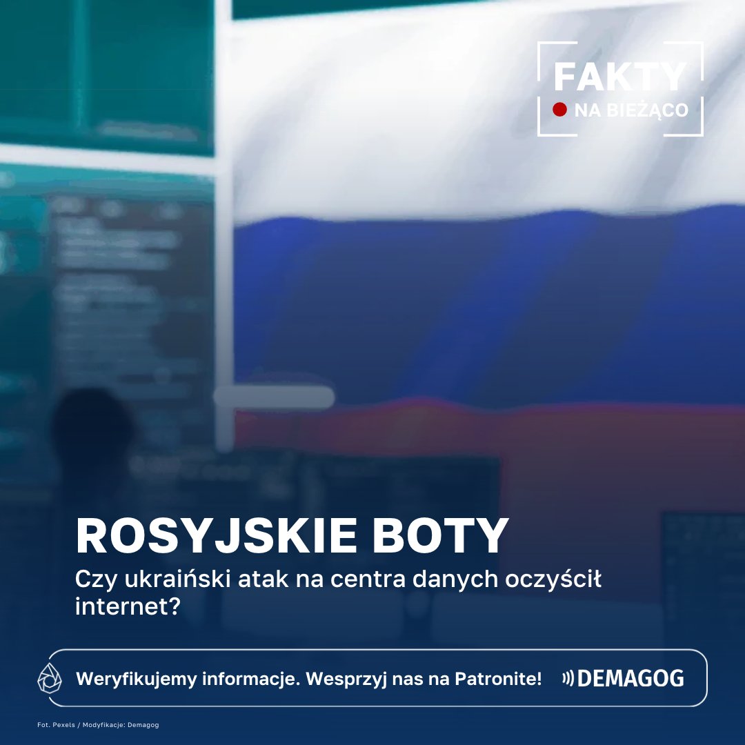 DemagogPL's tweet photo. 🚨 #FaktyNaBieżąco 

Czy ukraińskie ataki na rosyjskie centra danych ograniczyły aktywność rosyjskich botów?

🔎 Na razie brakuje wiarygodnych danych, które potwierdzałyby te doniesienia.

❌ Udostępniany w sieci wykres Cloudflare rzeczywiście pokazuje spadek ruchu automatycznych zapytań z sieci Yandexu. Nie dotyczy on jednak kont rozpowszechniających dezinformację, lecz https://t.co/bjlsc6TSop. tzw. botów-crawlerów, które automatycznie przeglądają strony internetowe.

Na błędną interpretację tych danych zwracają również uwagę eksperci @niebezpiecznik oraz @emocjewsieci @IMMonitoring.

Tymczasem @PremierRP  poinformowała, powołując się na ministra @TomaszSiemoniak, że @ABW_GOV_PL odnotowała radykalny spadek aktywności rosyjskich botów. Według ministra podobne zjawisko jest obserwowane na całym świecie.

📩 Zwróciliśmy się do ABW z pytaniem, na podstawie jakich danych sformułowano taki wniosek i jakich dokładnie botów dotyczy. Pytamy również Europejską Służbę Działań Zewnętrznych (@eu_eeas), czy jej analitycy rzeczywiście zaobserwowali podobny spadek.

⚠️ Nie wykluczamy, że aktywność rosyjskich botów rzeczywiście zmalała. Jednak bez odpowiednich dowodów nie można ogłaszać sukcesu w walce z dezinformacją. Takie komunikaty mogą wręcz uwiarygadniać propagandowe treści i tworzyć fałszywe poczucie bezpieczeństwa.

❗ Pamiętajmy, że dezinformację rozpowszechniają nie tylko rosyjskie boty. Robią to również politycy, internetowe trolle, a często my sami, bezrefleksyjnie udostępniając niesprawdzone informacje. Rosja nie musi więc tworzyć każdego fake newsa – wystarczy, że wykorzysta istniejące podziały, podsyci emocje i zwiększy zasięg fałszywych przekazów.

🔗 Fejkowe wnioski z (nie)prawdziwych wykresów? Sprawdź skąd wzięła się ta narracja i kto ją powielał: https://t.co/A5Ji4YjWrW
