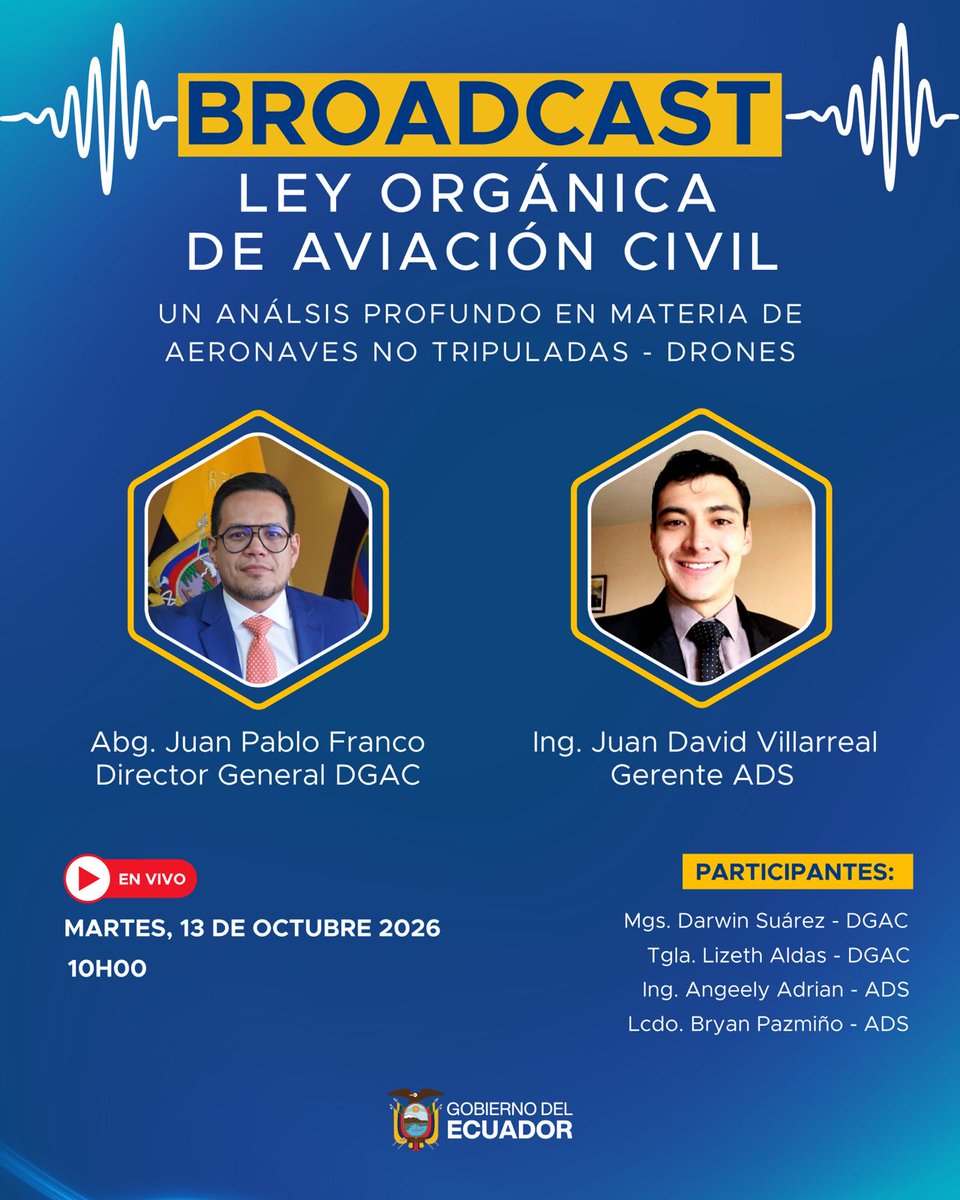 DGAC_Ecuador's tweet photo. ¿Manejas drones en Ecuador? 📷

La nueva regulación en materia de aeronaves no tripuladas -drones- trae cambios claves que debes conocer. Acompáñanos en este análisis a fondo junto al Abg. Juan Pablo Franco, Director General de la DGAC.

Ingresa aquí: https://t.co/HI0ZfJkRgF https://t.co/mge05ftvTX